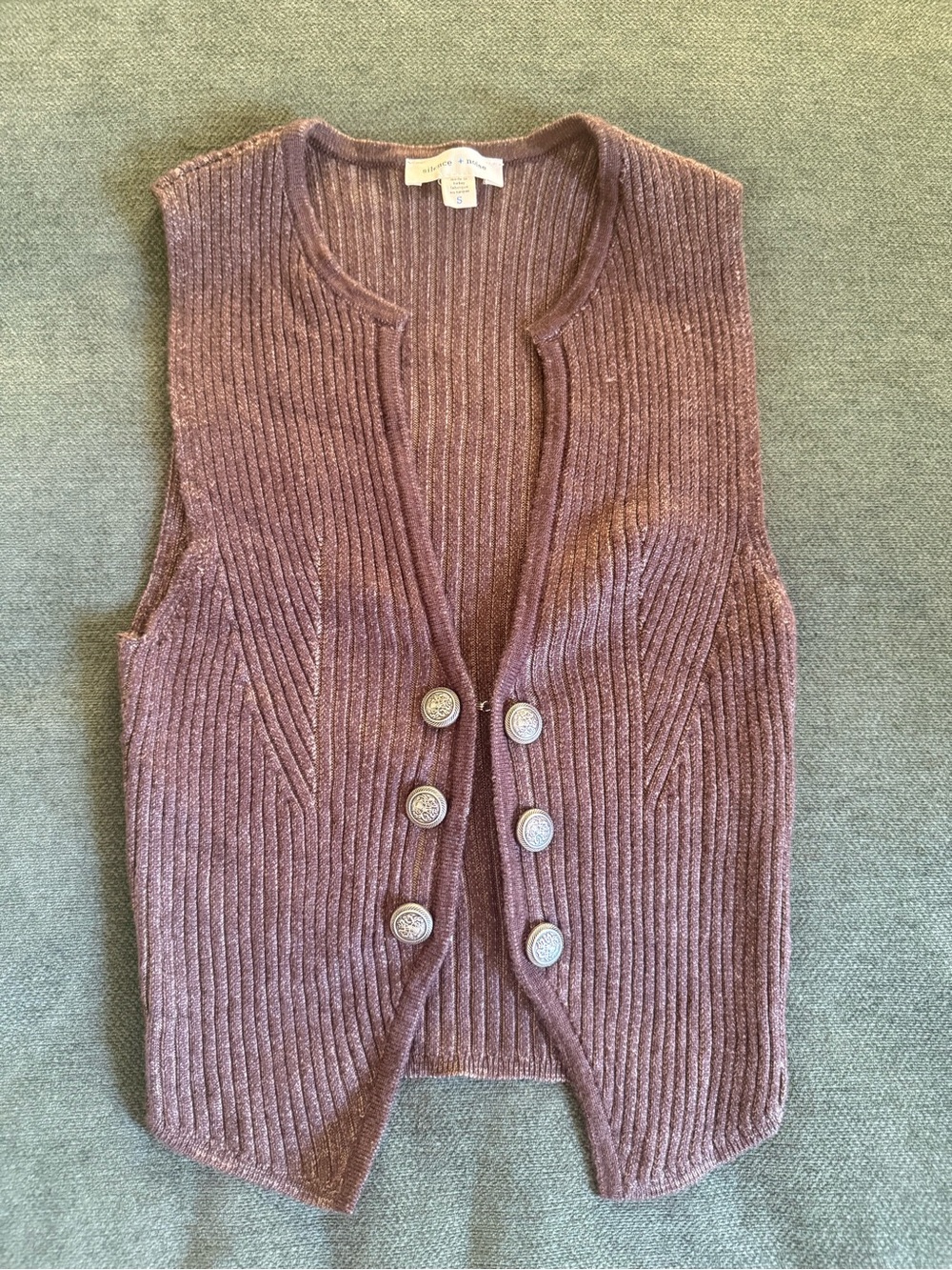 silence + noise Ribbed Sleeveless Button-Front Vest - brown